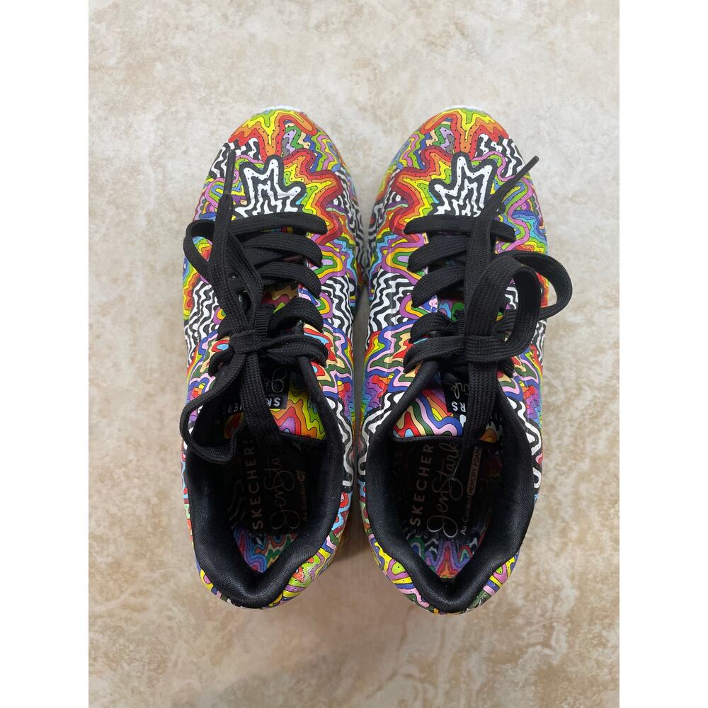 Skechers Sneakers Jen Stark Kids Size 1 Psychedelic Rainbow Art Shoes Swirl Shoe - Picture 4 of 13